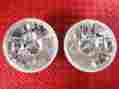 7405 7 Inch Headlight Set With H 4 Halogen Bulbs Blue Center Dot Tri Bar Pair
