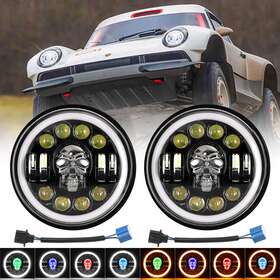 Aidirect-us 7 Inch Round Led Projector Headlight 2x Rgb Skull Headlights Halo Drl For Jeep Wrangler Jk Lj Tj Cj