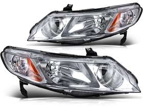 Un12831501n Autoparts Union Headlights Assembly For 2006-2011 Honda Civic 4dr Models Pair Chrome Housing