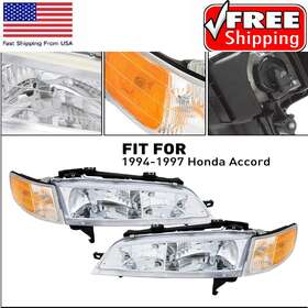 33150sv4a02 Auxito Fits For 1994-1997 Honda Accord Chrome Headlights Assembly Headlamps Left Right