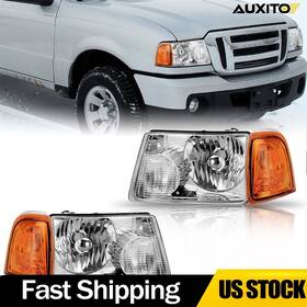 3l5z13008ca Auxito Pair Headlights Assembly For Ford Ranger 2001-2011 Headlamp Chrome Amber L R