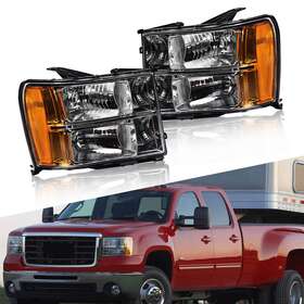 Ddzc-sierra-07-13-ca-eaaa Auxito Gm2503283 Headlights Lamps Fits For 2007-2014 Gmc Sierra 1500 2500hd 3500hd Chrome Housing