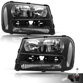 25970914 Bryght 25970915/25970914 For 2002-2009 Chevy Trailblazer Black Clear Corner Headlight With Bulb Lh Rh Sets