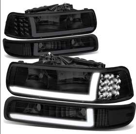 Dna-hllbcsil99bksmcl1 Dna Motoring For 1999-2002 Silverado -2006 Suburban Led Drl Bar Headlight Bumper Lamp Tinted