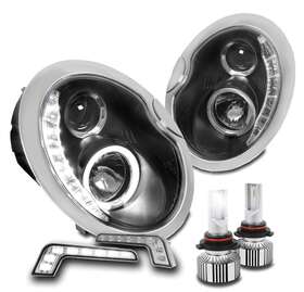 Mc2502101 Gadgetgeekgo For 2002-2006 Mini Cooper Halo Projector Black Headlight Lamp With Drl Led Bulb Set