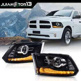 J-02hla3715cbw Jijiamotor13 Fit For 09-18 Dodge Ram 1500 2500 3500 Pair Halogen With Led Drl Headlights