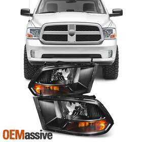 Ch2502217 Oemassive Fits Black 2009-2018 Dodge Ram 1500/2500/3500 Headlights Lamps Light Lh Rh Pair