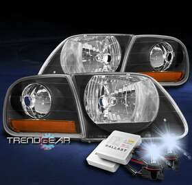 3l3z13008 Trendgear Auto Parts For 97-03 Ford F-150/02 Expedition Replacement Headlight Lamp Black With 8000k Hid