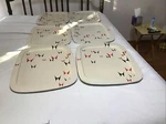 Set Of 6 Mid Century Retro Modern Atomic Lith-o-ware Metal Tretables Top No Legs. Fixed Price $175.00.