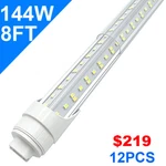 Foot Led Shop Light Base, 8FT Tube Bulbs R17D 144W T8 Rotatable. Fixed Price $219.99.