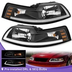 Led Drl Headlights 1999-2004 Ford Mustang Gt Black Housing Amber Corner. Fixed Price $118.39.