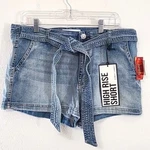 *new* Almost Famous Light Wash High Rise Shorts W/waist Tie Hipster Boho, Sz 13. Fixed Price $18.01.