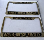 Rare Vintage Rolls Royce Bentley License Plate Frames Newport Beach Gold Set Vtg. Fixed Price $249.00.