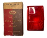 New Old Stock Center Stop Lamp Lens For 1949 Plymouth P18 Models Mopar #1244752. Fixed Price $65.00.