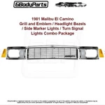 81 Malibu Camino Grill Emblem Head Lite Bezel Side Marker Turn Lamp Light Set. Fixed Price $549.95.