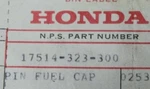 Honda Nos Fuel Filler Cap Pin B 17514-323-300. Fixed Price $12.50.