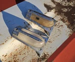 Pair Original 1941 Buick Front Fender Parking Lights Turn Signal Bezel Spears. Fixed Price $199.00.