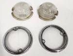 (2) 1940 Plymouth Clear Front Turn Signal Glass Lens & Bezels #5838428 Igc Euc. Fixed Price $249.60.