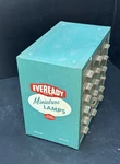 Vintage Eveready Miniature Lamps Metal Display Cabinet, Hangable. Fixed Price $38.95.