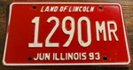 1993 Illinois Vintage License Plate 1290 Mr Land Of Lincoln Embossed Steel. Fixed Price $29.99.
