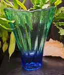 Signed Fire And Light Aurora Vase - Bi Color Aqua To Blue 9" Tall Art Glass Rare. Fixed Price $629.99.