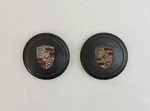 Pair - Genuine Used Porsche Wheel Cap Ring Clip Black W/ Colored Crest 70MM. Fixed Price $130.00.