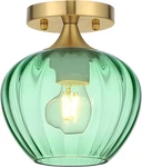 Green Glass Ceiling Light Fixture, 7" Modern Small Semi Flush Mount. Fixed Price $78.41.